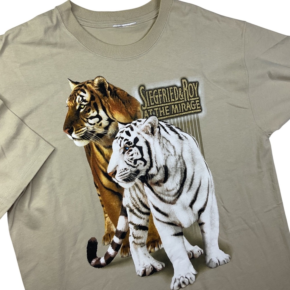 Vintage Siegfried & Roy At The Mirage Tiger Graphic T-Shirt Tan Men XL